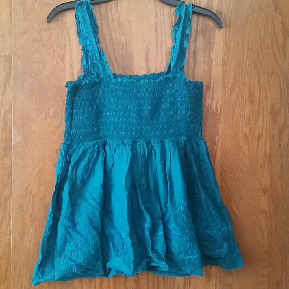 Apt 9 teal flowy embroidered cotton top